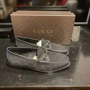 Gucci | Shoes | Gucci Loafers Black Gg Fabric W Leather Nwt  display picture 2
